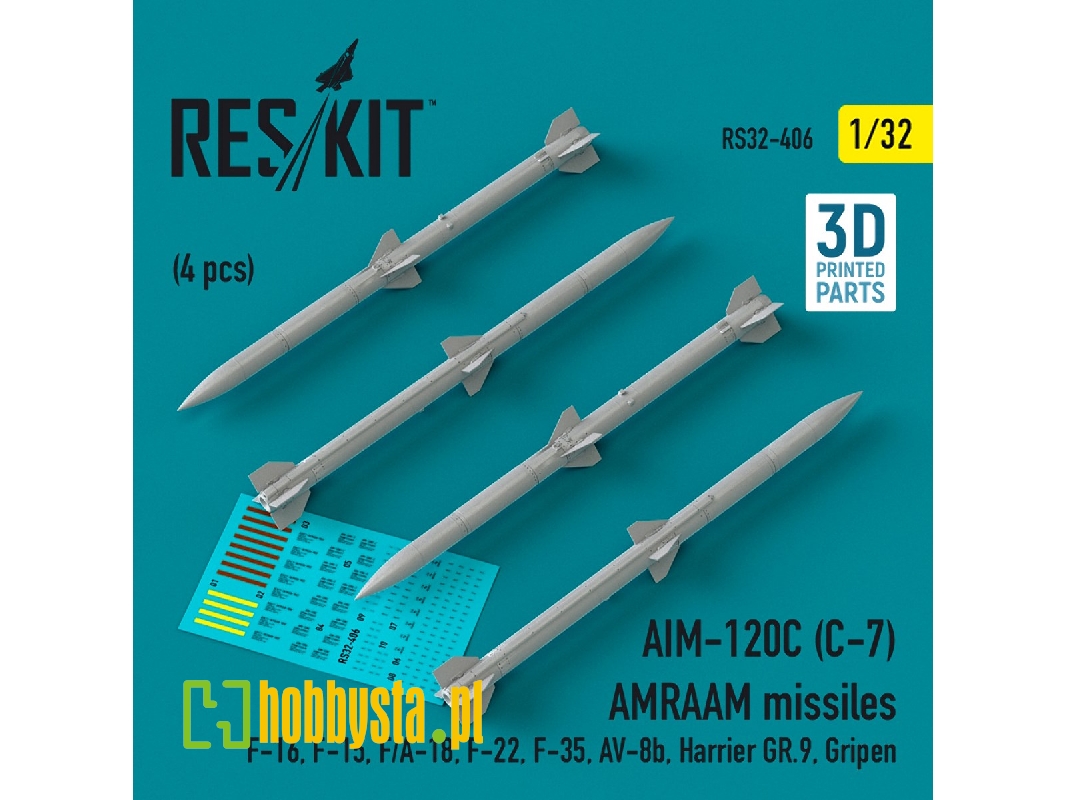 Aim-120c (C-7) Amraam Missiles (4pcs) (F-16, F-15, F/A-18, F-22, F-35, Av-8b, Harrier Gr.9, Gripen) (3d Printed) - image 1 Aim-120c (C-7) Amraam Missiles (4pcs) (F-16, F-15, F/A-18, F-22, F-35, Av-8b, Harrier Gr.9, Gripen) (3d Printed) - image 1