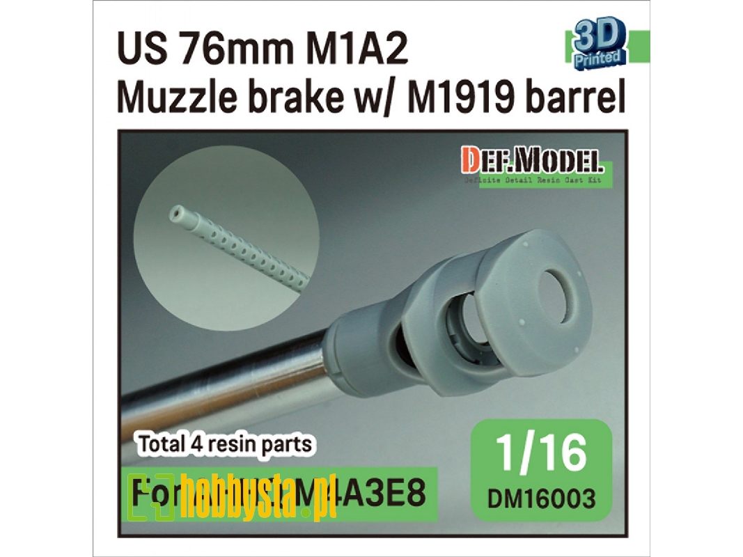 Us 76mm M1a2 Gun Muzzle Brake With M1919 Barrel (For Andy's Hobby Headquarters M4a3e8 Kit) - image 1 Us 76mm M1a2 Gun Muzzle Brake With M1919 Barrel (For Andy's Hobby Headquarters M4a3e8 Kit) - image 1
