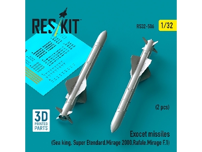 Exocet Missiles (2pcs) (Sea King, Super Etendard, Mirage 2000, Rafale, Mirage F.1) (3d Printed) - image 1