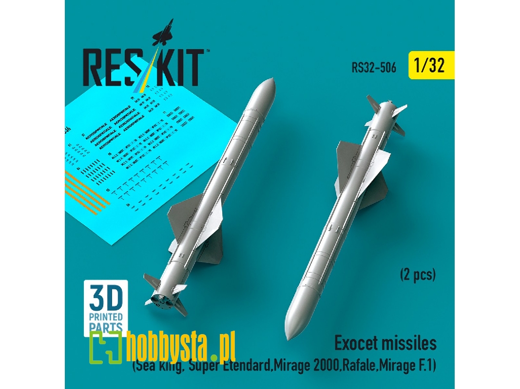 Exocet Missiles (2pcs) (Sea King, Super Etendard, Mirage 2000, Rafale, Mirage F.1) (3d Printed) - image 1 Exocet Missiles (2pcs) (Sea King, Super Etendard, Mirage 2000, Rafale, Mirage F.1) (3d Printed) - image 1