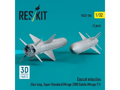 Exocet Missiles (2pcs) (Sea King, Super Etendard, Mirage 2000, Rafale, Mirage F.1) (3d Printed) - image 2