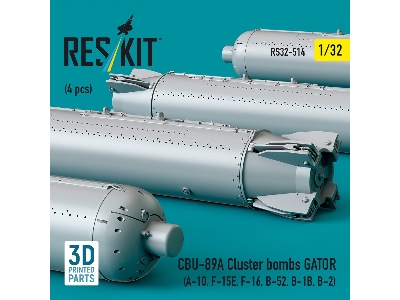 Cbu-89a Cluster Bombs Gator (4pcs) (A-10, F-15e, F-16, B-52, B-1b, B-2) (3d Printed) - image 1