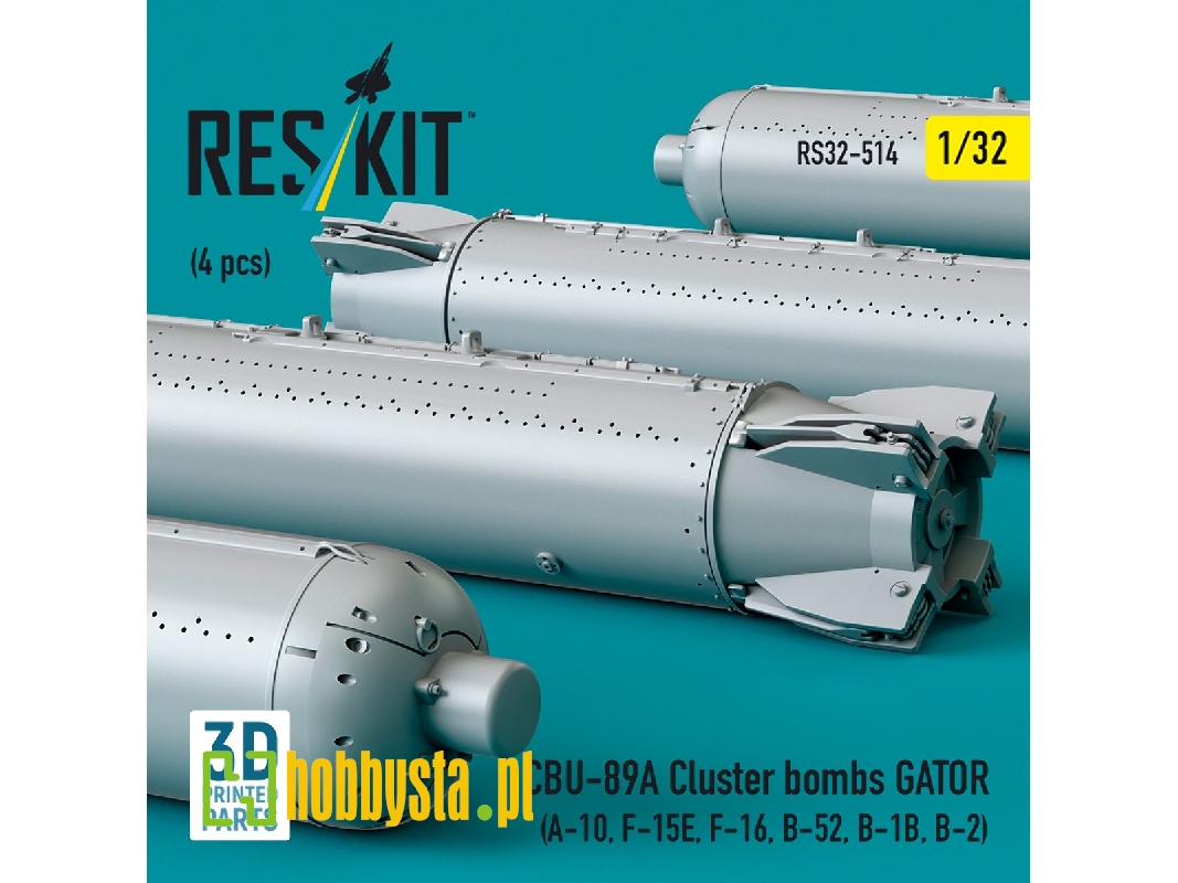 Cbu-89a Cluster Bombs Gator (4pcs) (A-10, F-15e, F-16, B-52, B-1b, B-2) (3d Printed) - image 1 Cbu-89a Cluster Bombs Gator (4pcs) (A-10, F-15e, F-16, B-52, B-1b, B-2) (3d Printed) - image 1