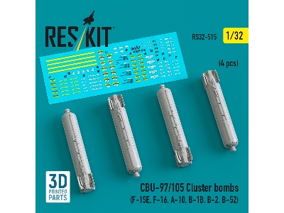 Cbu-97/105 Cluster Bombs (4pcs) (F-15e, F-16, A-10, B-1b, B-2, B-52) (3d Printed) - image 1