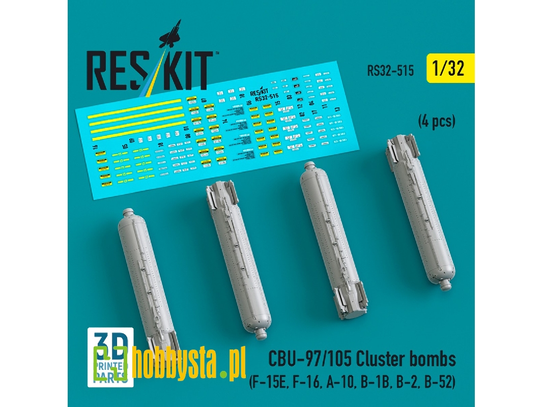 Cbu-97/105 Cluster Bombs (4pcs) (F-15e, F-16, A-10, B-1b, B-2, B-52) (3d Printed) - image 1 Cbu-97/105 Cluster Bombs (4pcs) (F-15e, F-16, A-10, B-1b, B-2, B-52) (3d Printed) - image 1