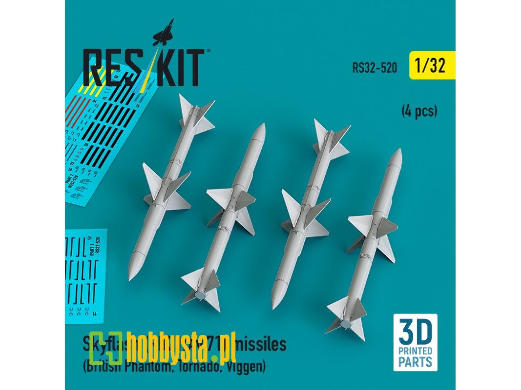 Skyflash (Rb71/Av.71) Missiles (4pcs) (British Phantom, Tornado, Viggen) (3d Printed) - image 1