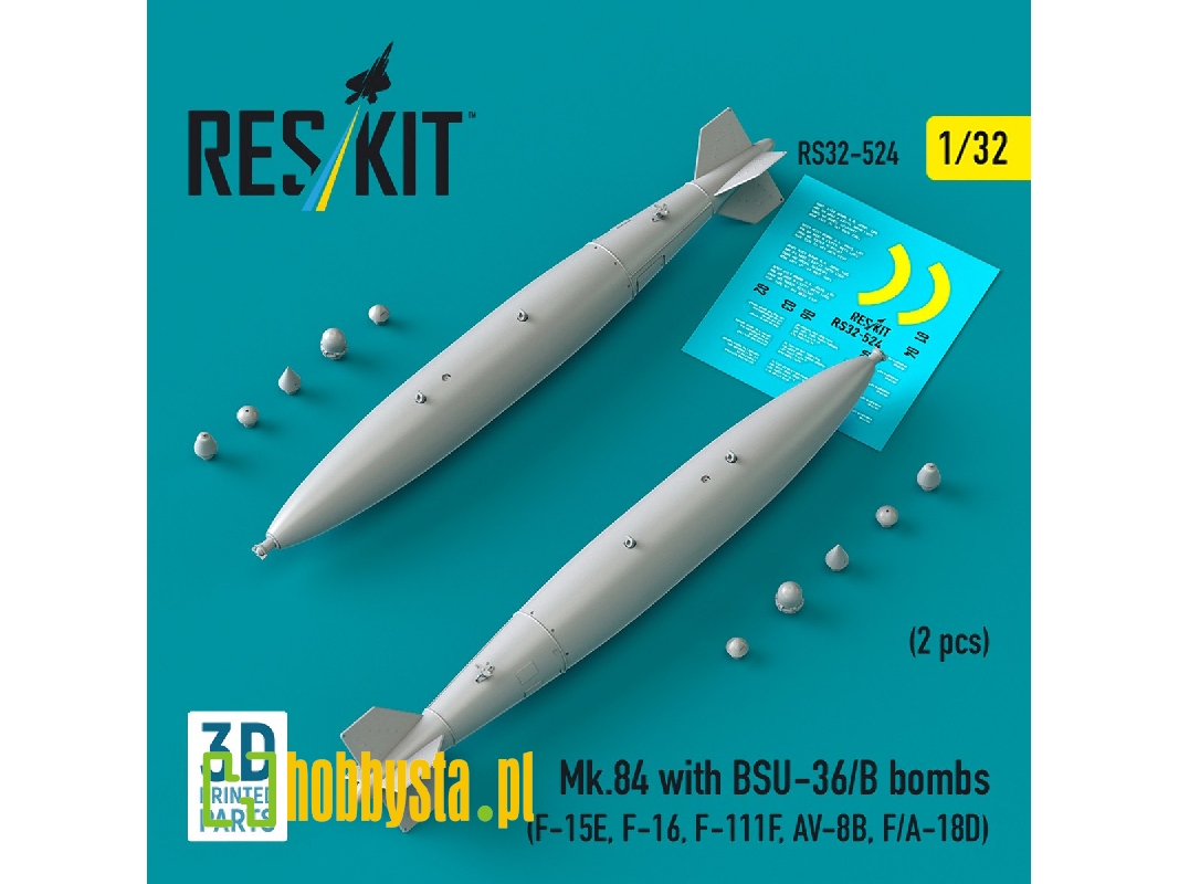 Mk.84 With Bsu-36/B Bombs (2pcs) (F-15e, F-16, F-111f, Av-8b, F/A-18d) (3d Printed) - image 1 Mk.84 With Bsu-36/B Bombs (2pcs) (F-15e, F-16, F-111f, Av-8b, F/A-18d) (3d Printed) - image 1