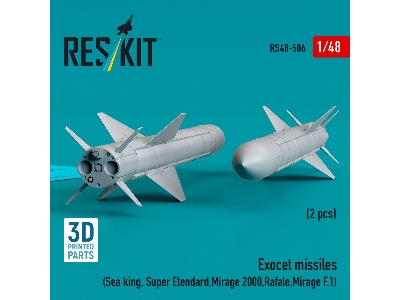 Exocet Missiles (2pcs) (Sea King, Super Etendard, Mirage 2000, Rafale, Mirage F.1) (3d Printed) - image 1
