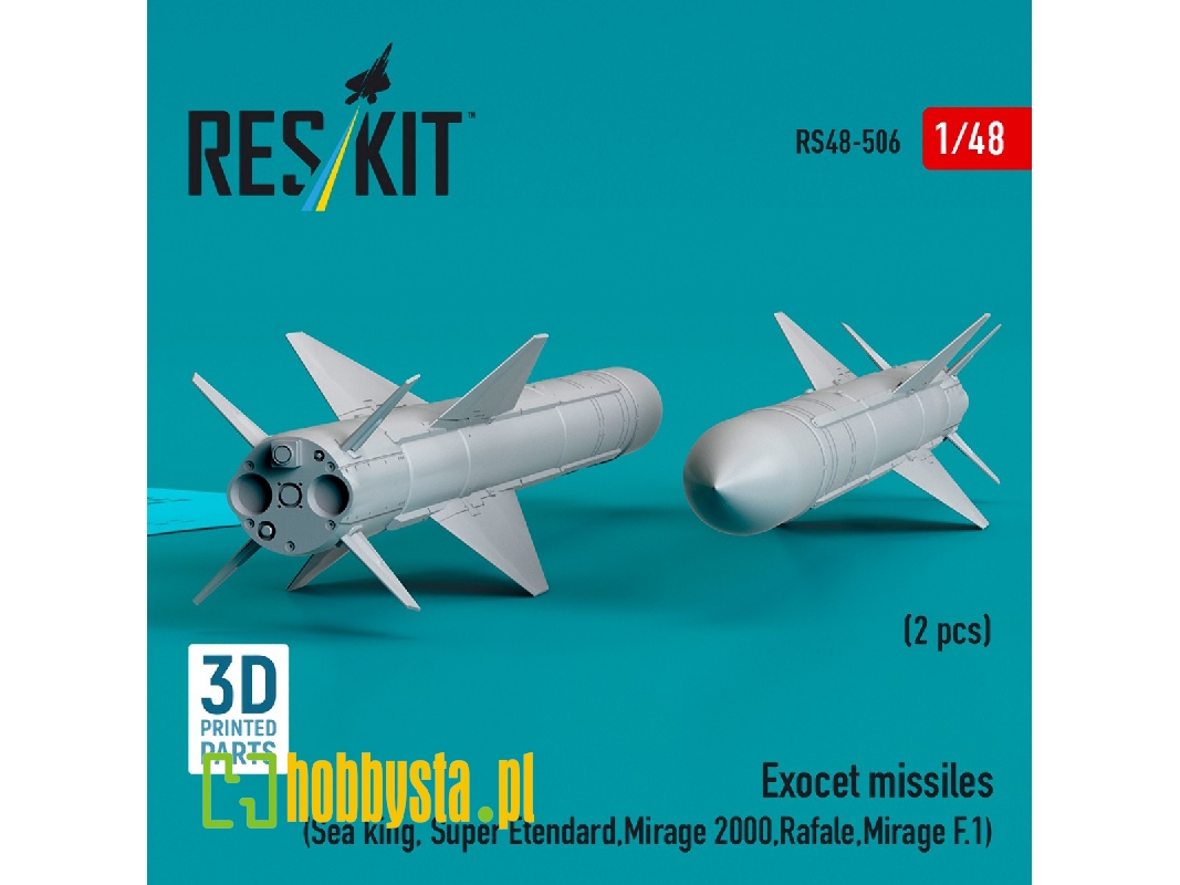 Exocet Missiles (2pcs) (Sea King, Super Etendard, Mirage 2000, Rafale, Mirage F.1) (3d Printed) - image 1 Exocet Missiles (2pcs) (Sea King, Super Etendard, Mirage 2000, Rafale, Mirage F.1) (3d Printed) - image 1