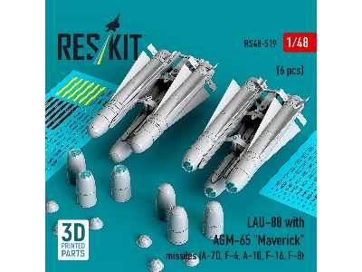 Lau-88 With (2pcs) Agm-65 'maverick' Missiles (6pcs) (A-7d, F-4, A-10, F-16) (3d Printed) - image 1