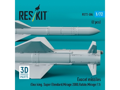 Exocet Missiles (2pcs) (Sea King, Super Etendard, Mirage 2000, Rafale, Mirage F.1) (3d Printed) - image 1