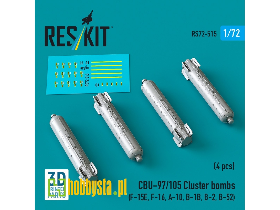 Cbu-97/105 Cluster Bombs (4pcs) (F-15e, F-16, A-10, B-1b, B-2, B-52) (3d Printed) - image 1 Cbu-97/105 Cluster Bombs (4pcs) (F-15e, F-16, A-10, B-1b, B-2, B-52) (3d Printed) - image 1