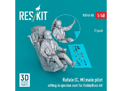 Rafale (C, M) Male Pilot Sitting In Ejection Seat For Hobbyboss Kit (1pc) (3d Printed) - image 1
