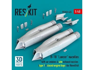 B-1b 'lancer' Nacelles With Air Intakes & Late Exhaust Nozzles (Type 1) (Closed Engine Bays) For Revell Kit (3d Printed) - image