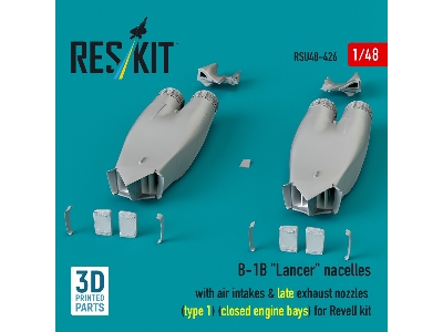 B-1b 'lancer' Nacelles With Air Intakes & Late Exhaust Nozzles (Type 1) (Closed Engine Bays) For Revell Kit (3d Printed) - image
