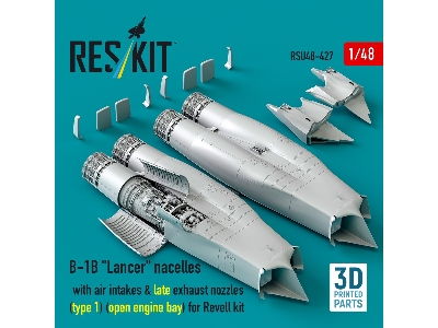 B-1b 'lancer' Nacelles With Air Intakes & Late Exhaust Nozzles (Type 1) (Open Engine Bay) For Revell Kit (3d Printed) - image 1