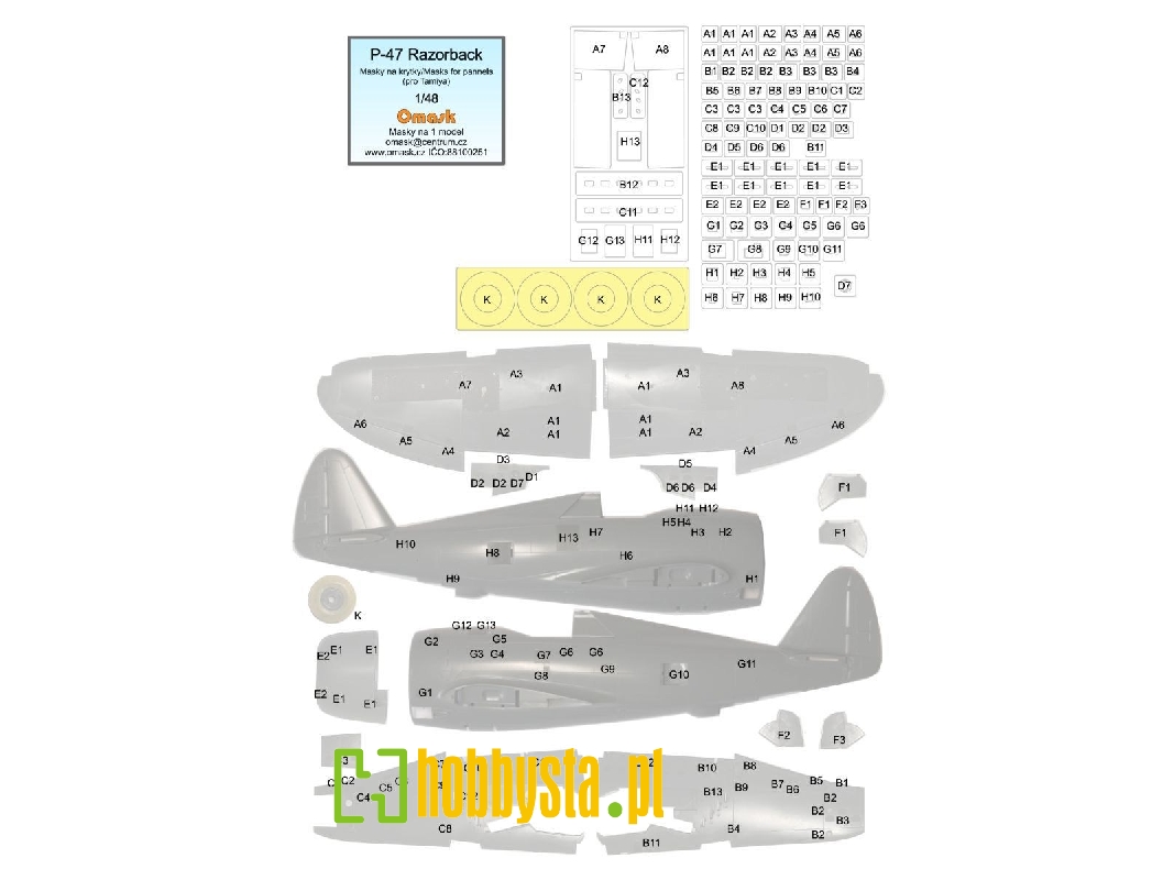 Republic P-47 Razorback - Mask For Panels (For Tamiya Kits) - image 1 Republic P-47 Razorback - Mask For Panels (For Tamiya Kits) - image 1