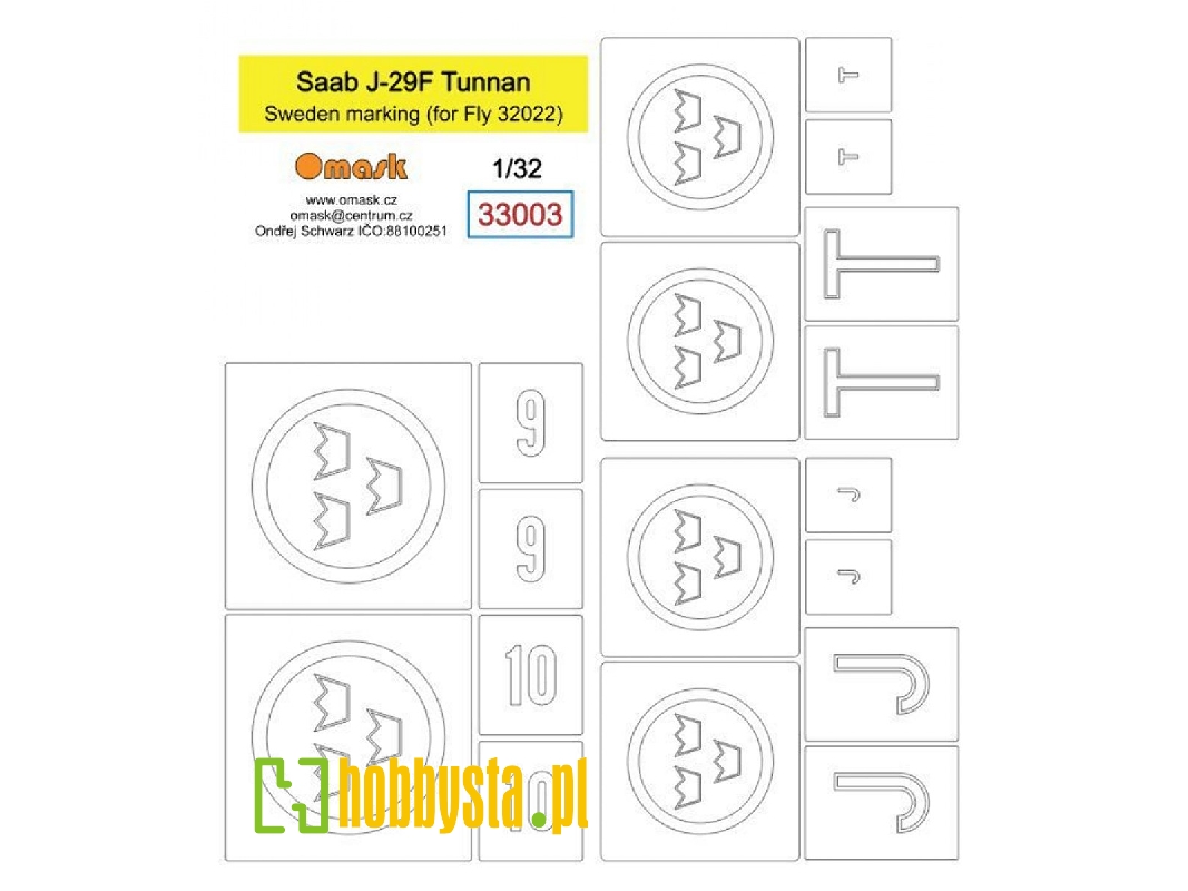 Saab J-29f Tunnan Sweden Marking Mask (For Fly 32022) - image 1 Saab J-29f Tunnan Sweden Marking Mask (For Fly 32022) - image 1