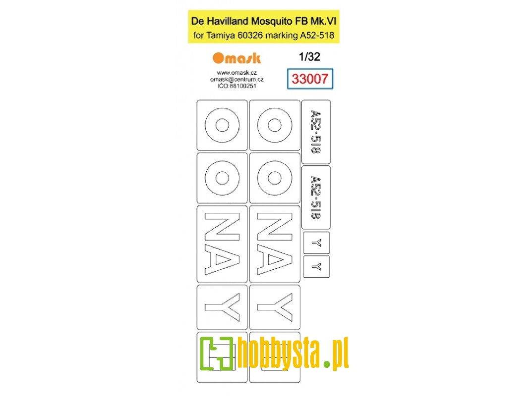 De Havilland Mosquito Fb Mk.Vi Mask (For Tamiya 60326 Marking A52-518) - image 1 De Havilland Mosquito Fb Mk.Vi Mask (For Tamiya 60326 Marking A52-518) - image 1