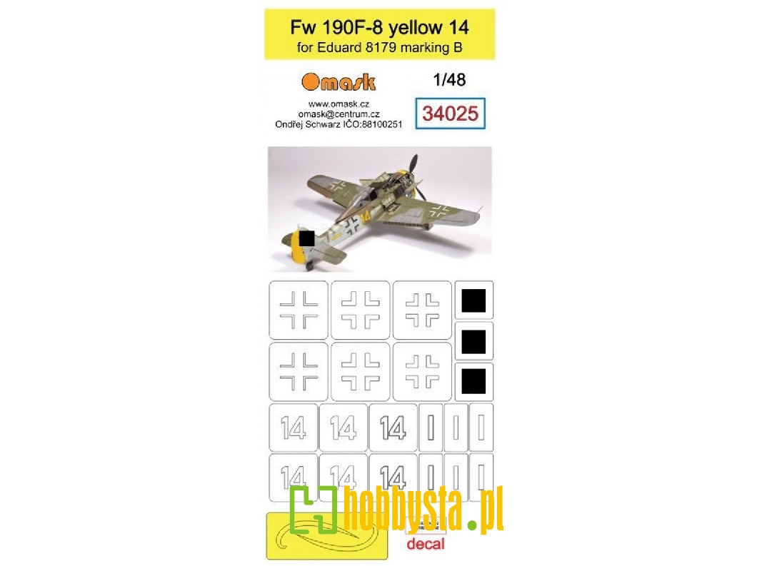 Fw 190f-8 (Yellow 14) Mask For Eduard 8179 Marking B - image 1 Fw 190f-8 (Yellow 14) Mask For Eduard 8179 Marking B - image 1
