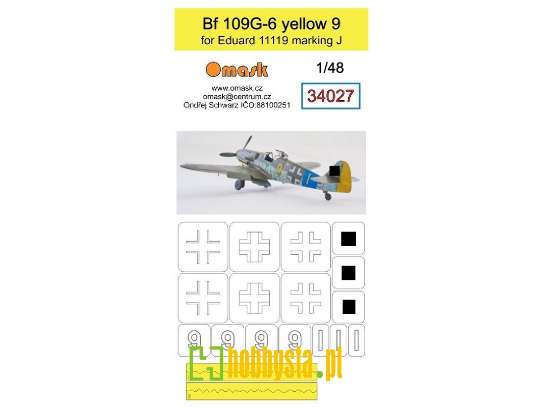 Jbf 109g-6 (Yellow 9) Mask For Eduard 11119 Marking J - image 1 Jbf 109g-6 (Yellow 9) Mask For Eduard 11119 Marking J - image 1