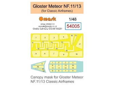 Gloster Meteor Nf.11 / Nf.13 - Canopy Mask (For Classic Airframes Kits) - image 1
