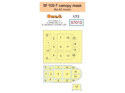 Messerschmitt Bf 109 F Canopy Mask (For Az Model Kits) - image 1