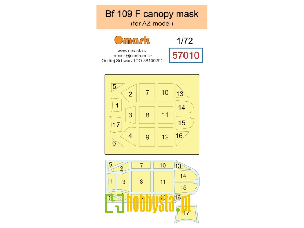 Messerschmitt Bf 109 F Canopy Mask (For Az Model Kits) - image 1 Messerschmitt Bf 109 F Canopy Mask (For Az Model Kits) - image 1