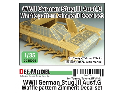 Wwii German Stug.Iii Ausf.G Waffle Pattern Zimmerit Decal Set (For Tamiya/Takom/Rfm) - image 1