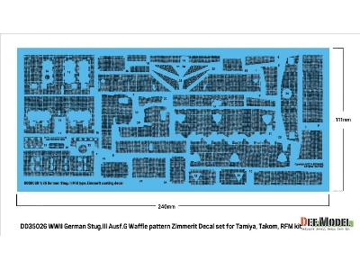 Wwii German Stug.Iii Ausf.G Waffle Pattern Zimmerit Decal Set (For Tamiya/Takom/Rfm) - image 2