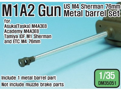Us M4 Sherman 76mm M1a2 Metal Barrel Set (For 1/35 M4a3e8 Idf M1 Kit) - image 1