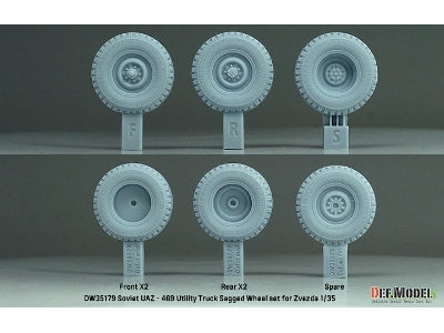Soviet Uaz-469 Utility Truck Sagged Wheel Set (For Zvezda Kit) - image 3