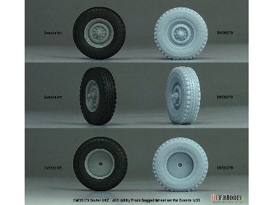 Soviet Uaz-469 Utility Truck Sagged Wheel Set (For Zvezda Kit) - image 6
