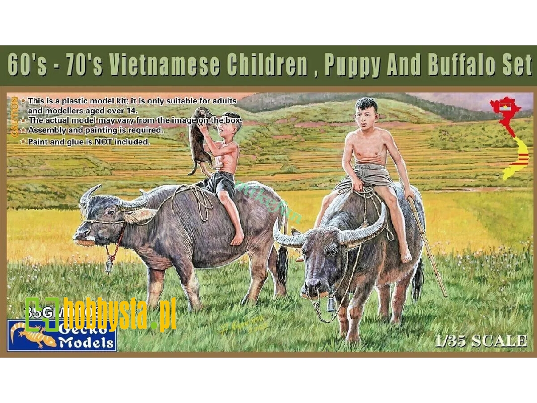 60'-70's Vietnamese Children, Puppy And Buffalo Set - image 1 60'-70's Vietnamese Children, Puppy And Buffalo Set - image 1
