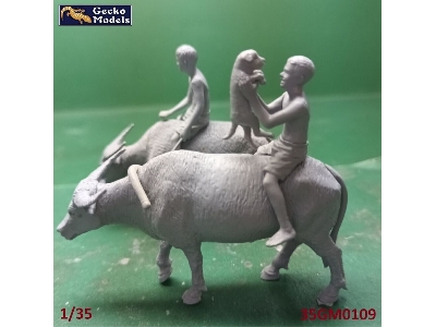 60'-70's Vietnamese Children, Puppy And Buffalo Set - image 2