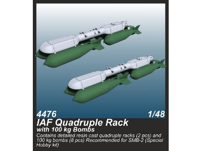 Iaf Quadruple Rack With 100kg Bombs (2pcs) (For Smb-2, Sa'ar And Mirage Iii Kits)) - image 1