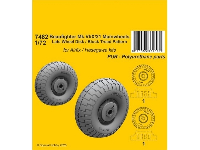 Beaufighter Mk.Vi/X/21 Mainwheels - Late Wheel Disk / Block Tread Pattern (For Airfix/Hasegawa) - image 1