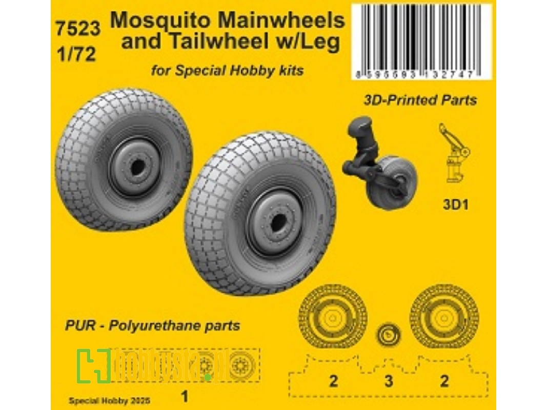 De Havilland Mosquito - Mainwheels And Tailwheel With Legs (For Special Hobby Kits) - image 1 De Havilland Mosquito - Mainwheels And Tailwheel With Legs (For Special Hobby Kits) - image 1