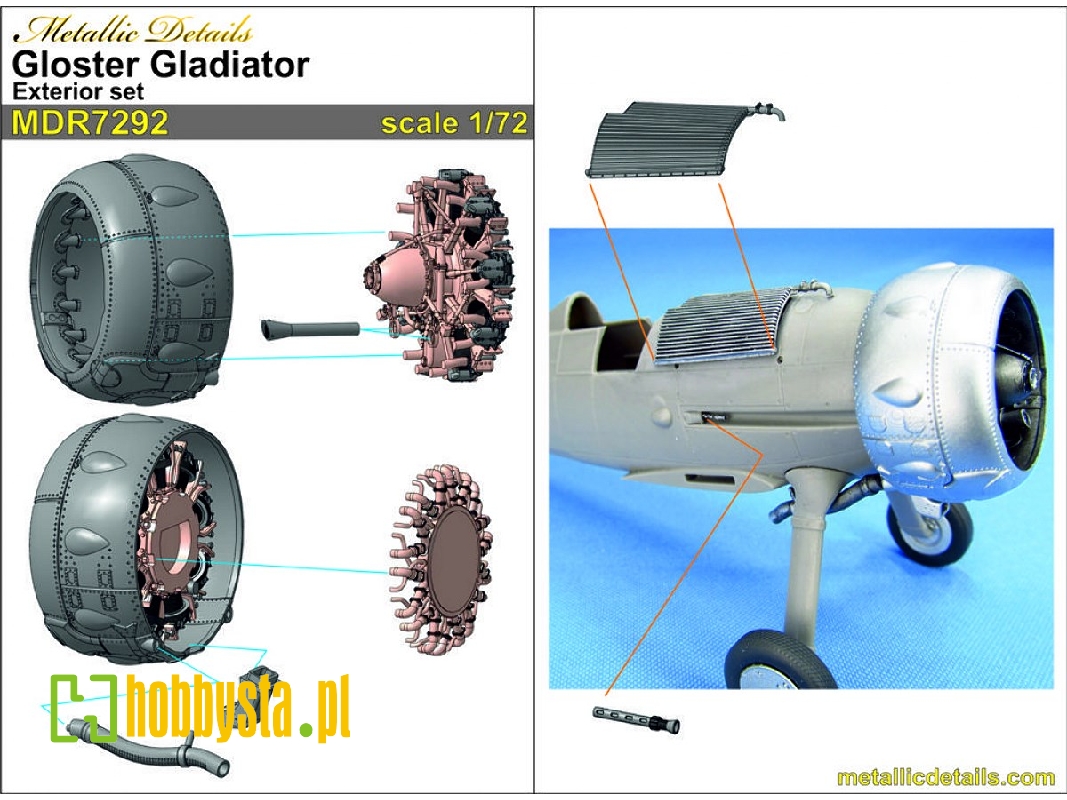 Gloster Gladiator - 3d-printed Exterior Set - Cowling, Engine, Exhausts, Radiator, Wheels Etc - image 1 Gloster Gladiator - 3d-printed Exterior Set - Cowling, Engine, Exhausts, Radiator, Wheels Etc - image 1