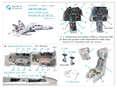 Mcdonnell Douglas F/A-18 D Late (Bunos 163986 And Up) - Interior 3d Decal With 3d-printed Resin Parts (For Hasegawa Kits) - imag