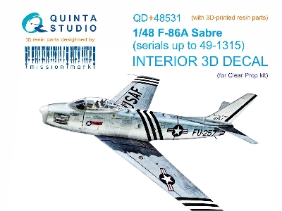 F-86 A Sabre - 3d-printed & Coloured Interior On Decal Paper With 3d-printed Resin Part (For Clear Prop Kits) - image 1
