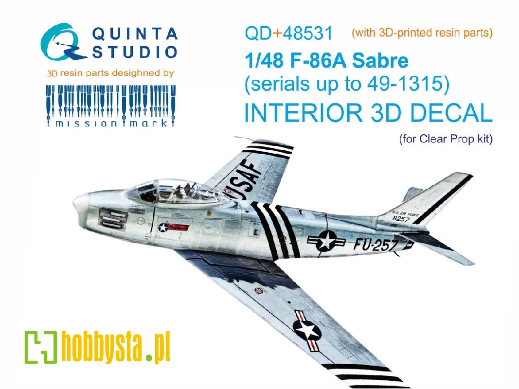 F-86 A Sabre - 3d-printed & Coloured Interior On Decal Paper With 3d-printed Resin Part (For Clear Prop Kits) - image 1 F-86 A Sabre - 3d-printed & Coloured Interior On Decal Paper With 3d-printed Resin Part (For Clear Prop Kits) - image 1