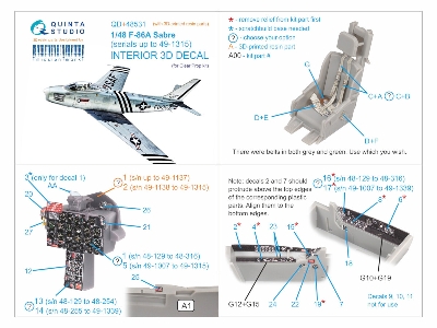 F-86 A Sabre - 3d-printed & Coloured Interior On Decal Paper With 3d-printed Resin Part (For Clear Prop Kits) - image 2