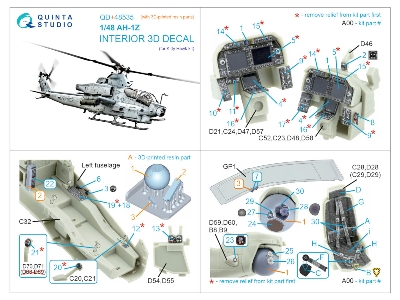 Bell Ah-1 Z Zulu Cobra/Viper - 3d-printed & Coloured Interior On Decal Paper With 3d-printed Resin Parts (For Kitty Hawk Kits) -