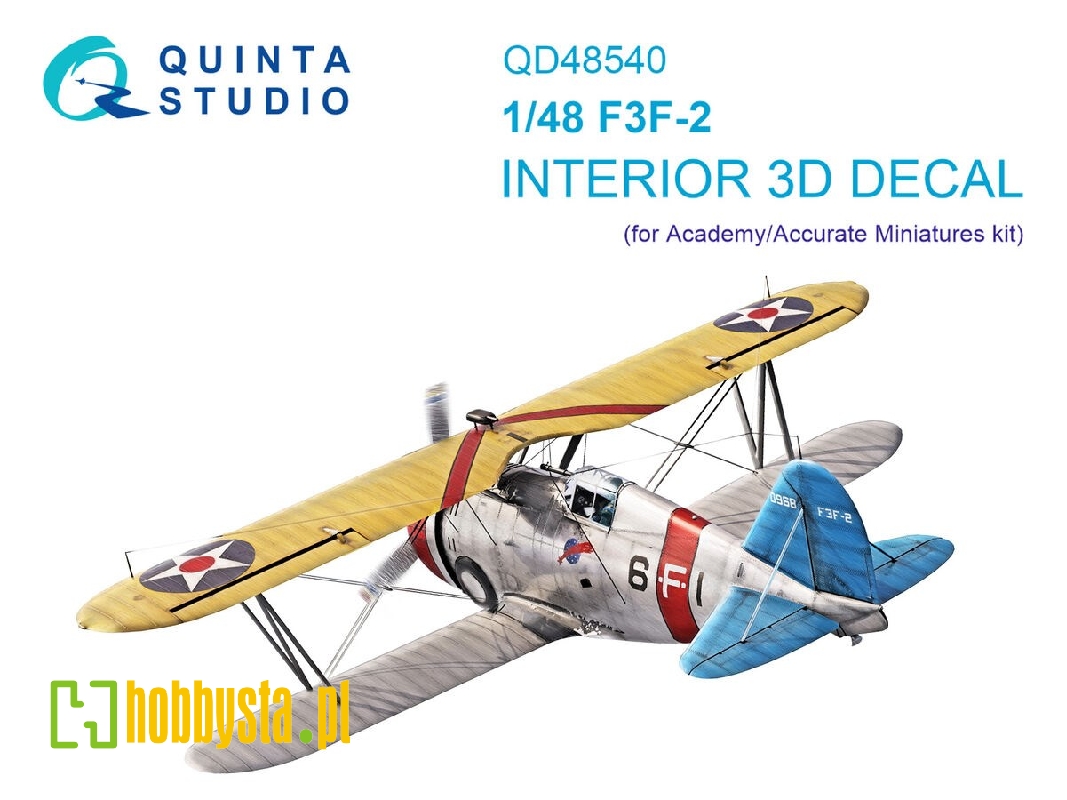 Grumman F3f-2 - 3d-printed & Coloured Interior On Decal Paper (For Academy / Accurate Miniatures Kits) - image 1 Grumman F3f-2 - 3d-printed & Coloured Interior On Decal Paper (For Academy / Accurate Miniatures Kits) - image 1