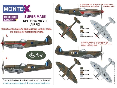 Supermarine Spitfire Mk.Viii - Super Painting Mask Set (For Airfix Kits) - image 1