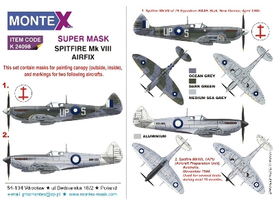 Supermarine Spitfire Mk.Viii - Super Painting Mask Set (For Airfix Kits) - image 1