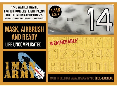 Focke-wulf Fw-190 A-series - High Definition airbrush Masks Fighter Numbers (13,5 Mm) General set - image 1