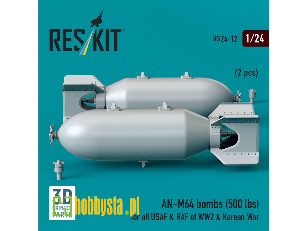 An-m64 Bombs (500 Lbs) For All Usaf & Raf Of Ww2 & Korean War (2pcs) (3d Printed) - image 1