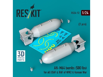 An-m64 Bombs (500 Lbs) For All Usaf & Raf Of Ww2 & Korean War (2pcs) (3d Printed) - image 3